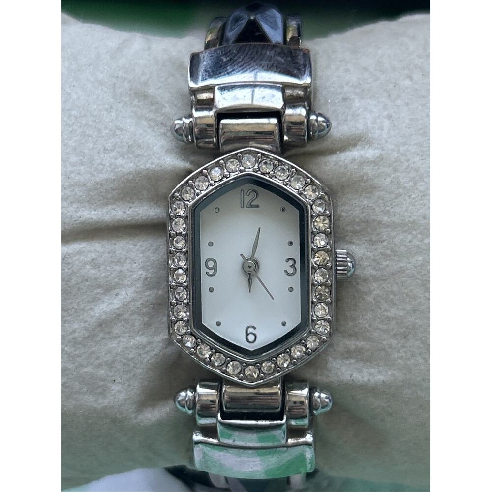 Women’s Silver Tone Rhinestone Bezel Cuff Watch